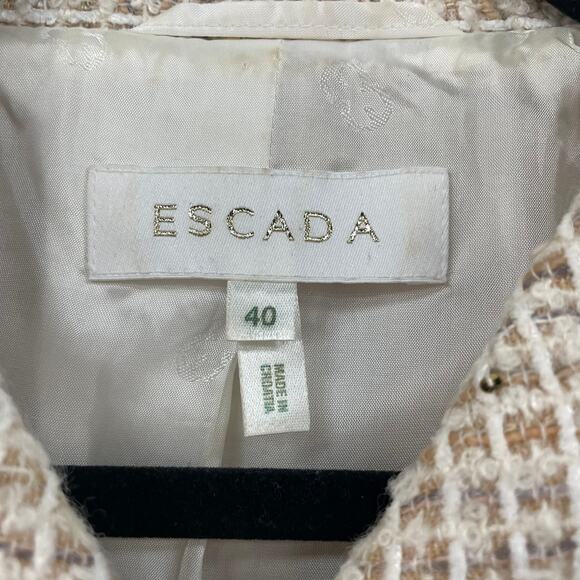 Escada Cream Gold Metallic Wool Blend Tweed Suit Jacket Womens 40 / US 10 - Picture 6 of 8